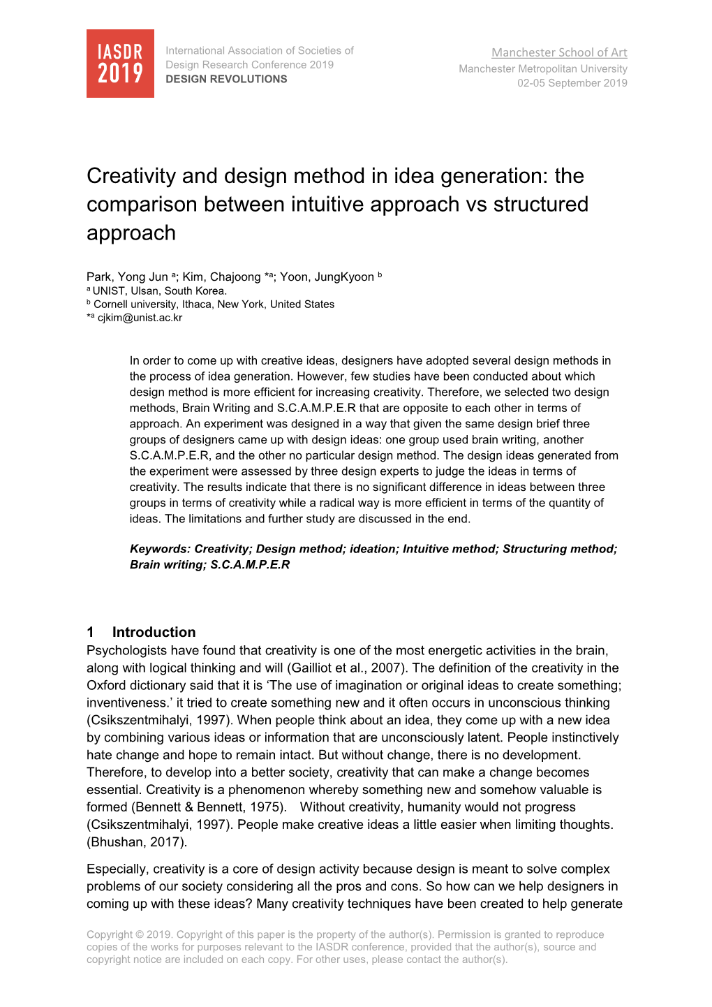 Creativity and Design Method in Idea Generation: the Comparison Between Intuitive Approach Vs Structured Approach