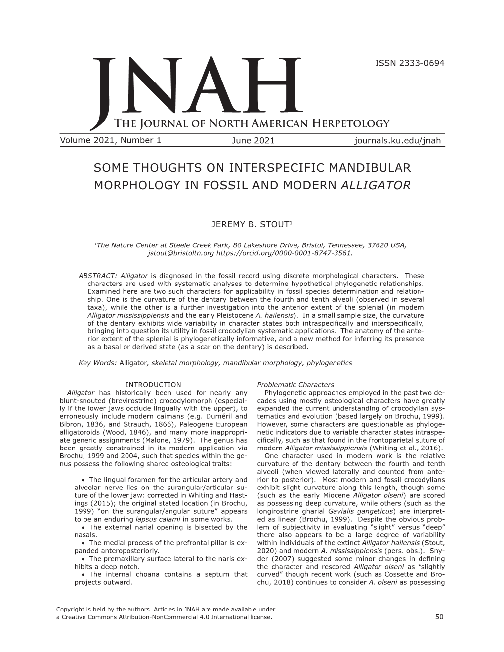 Some Thoughts on Interspecific Mandibular Morphology in Fossil and Modern Alligator