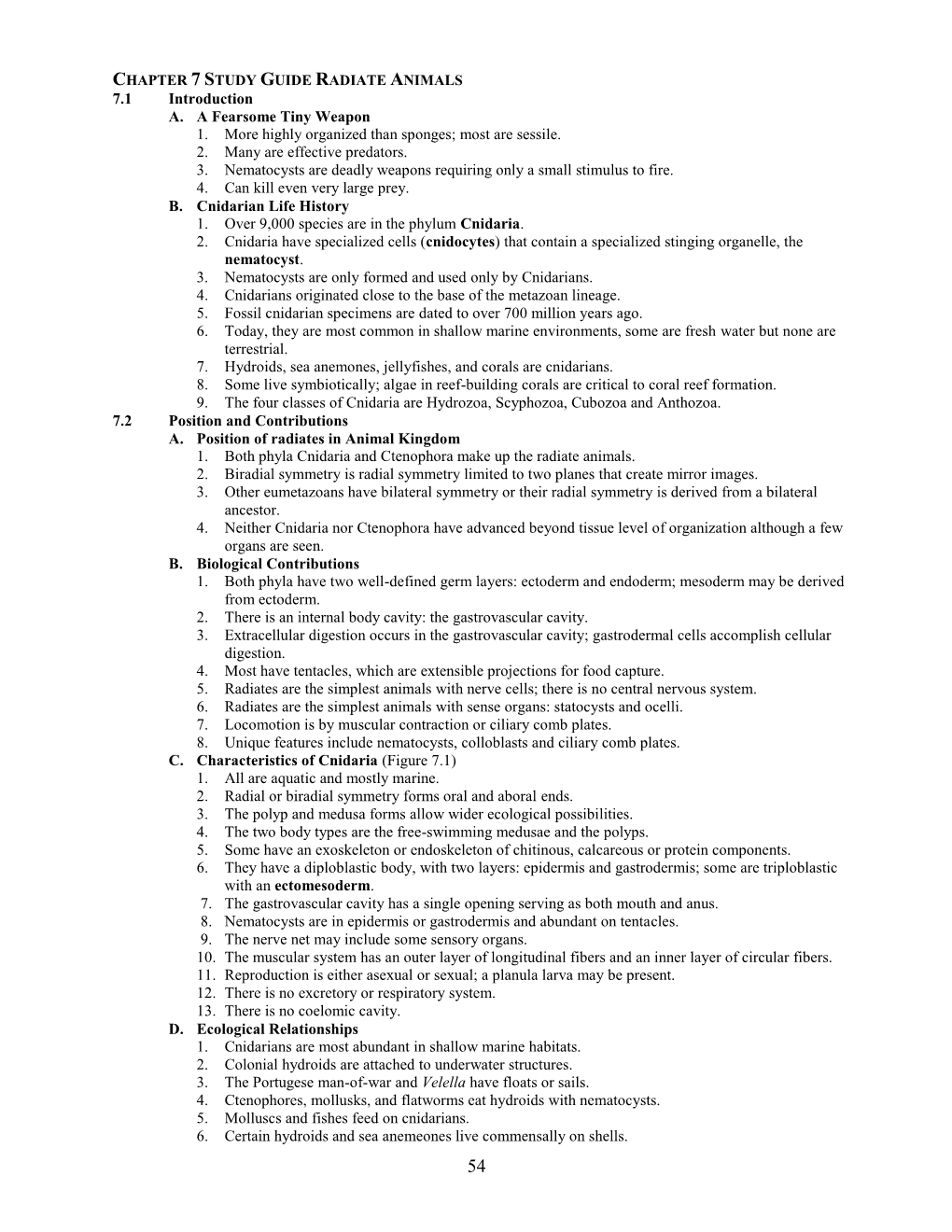 CHAPTER 7 STUDY GUIDE RADIATE ANIMALS 7.1 Introduction A