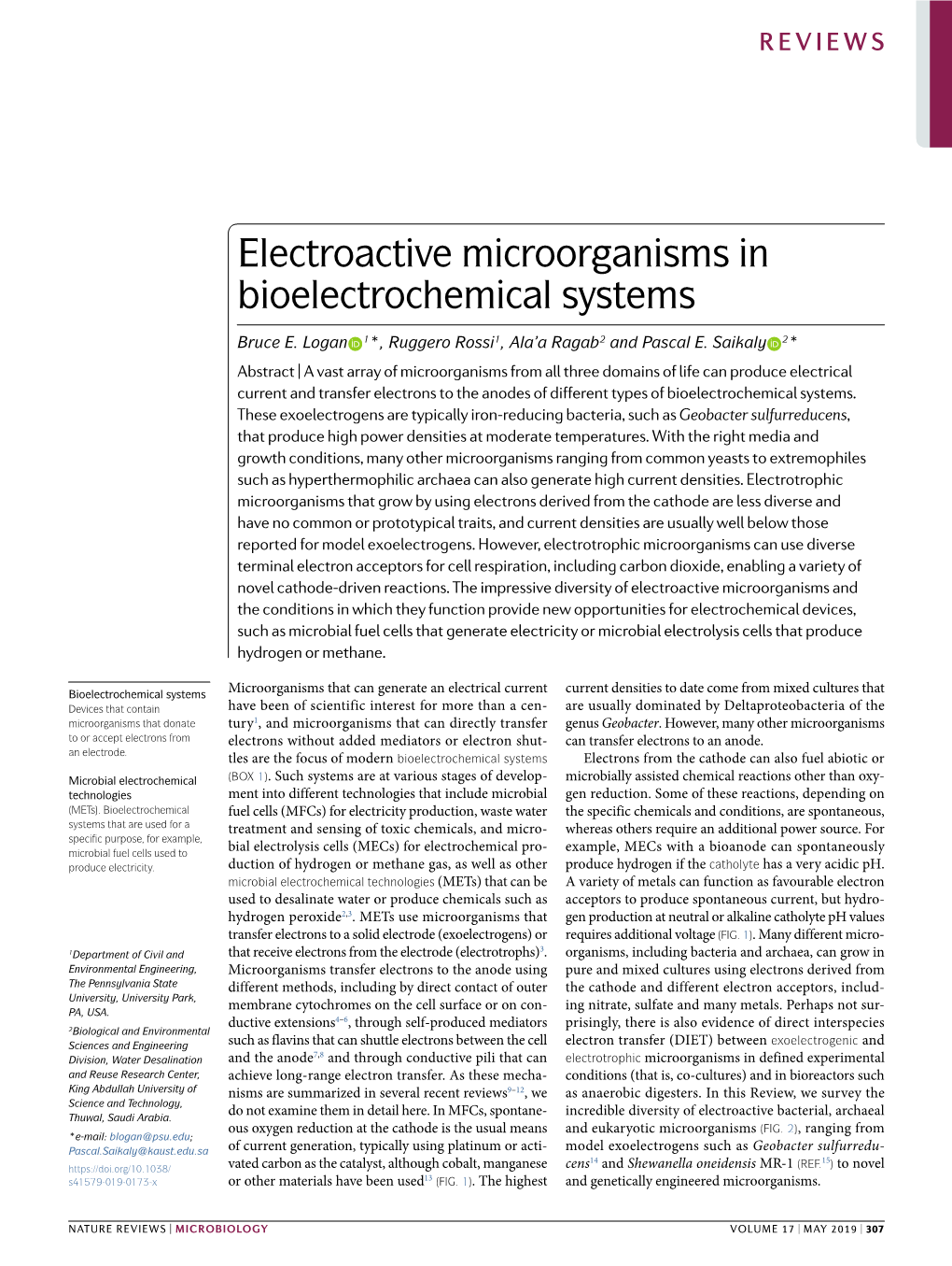 Electroactive Microorganisms in Bioelectrochemical Systems