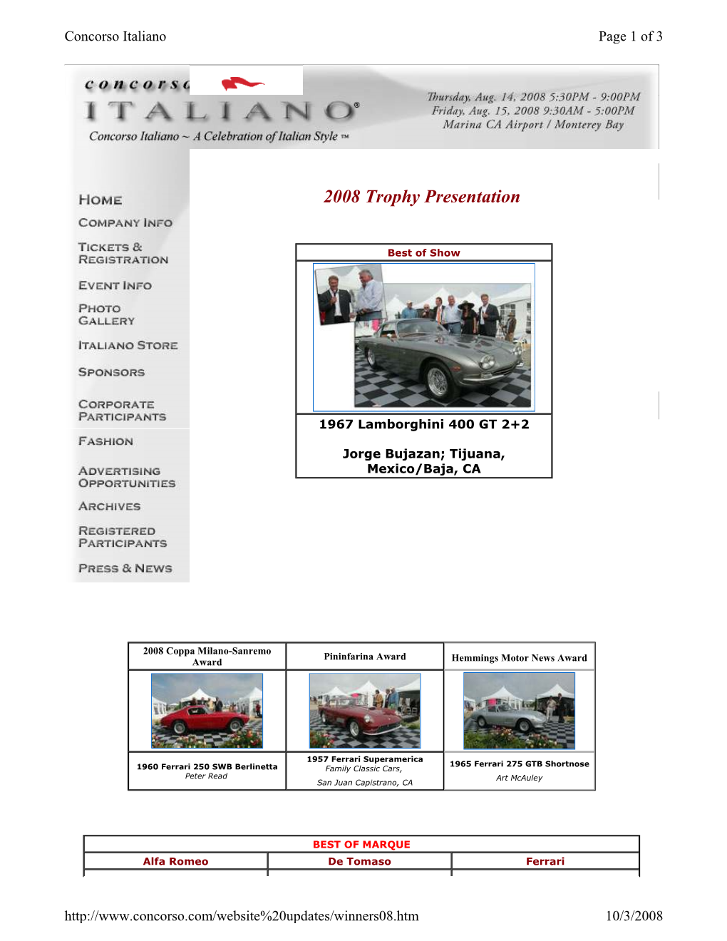 Concorso Italiano Award Winners 2008