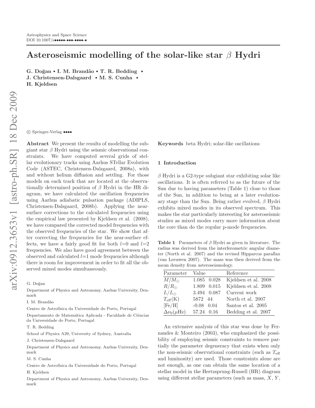 Asteroseismic Modelling of the Solar-Like Star $\Beta $ Hydri