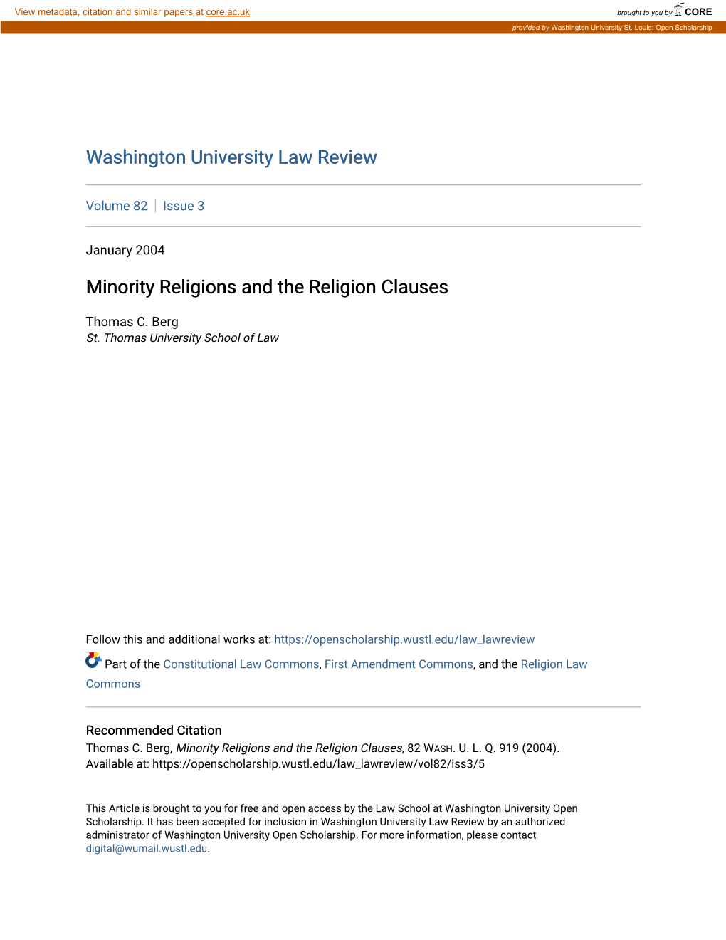 Minority Religions and the Religion Clauses