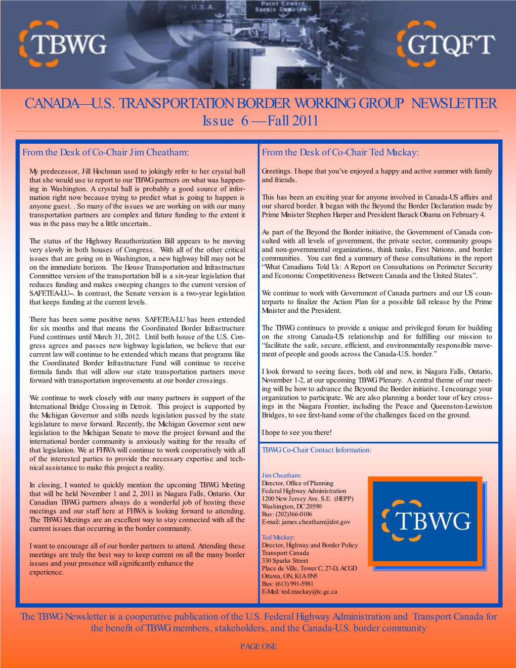 US Transportation Border Working Group Newsletter