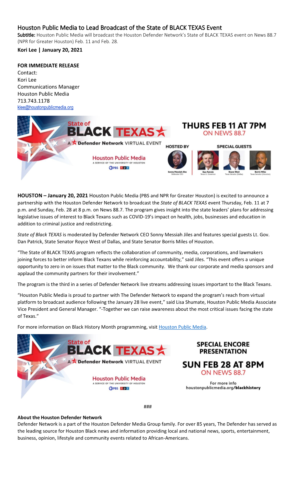 Houston Public Media to Lead Broadcast of the State of BLACK TEXAS Event