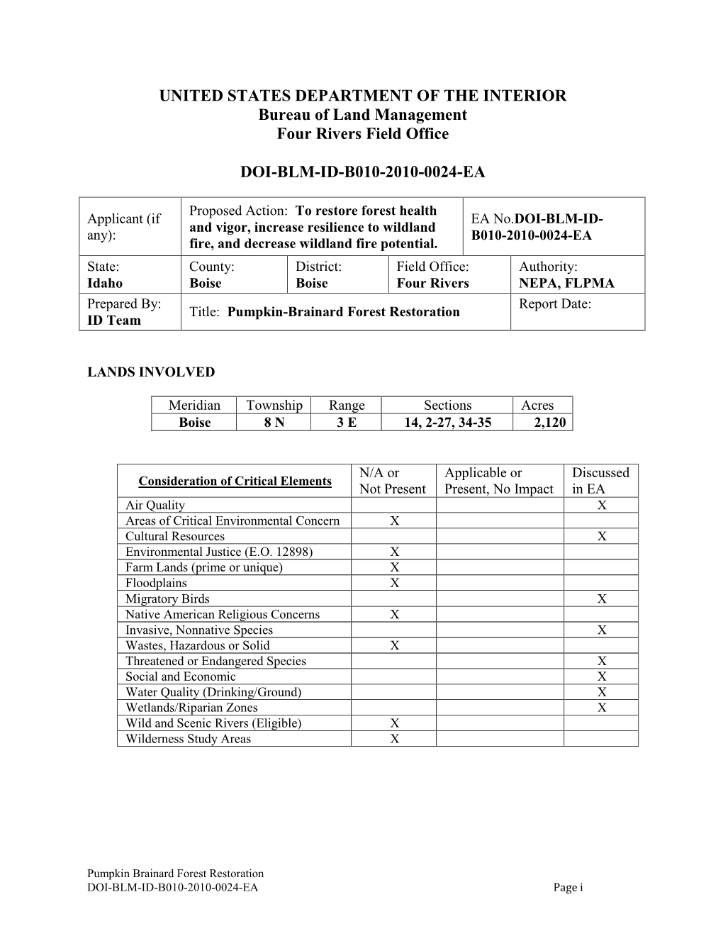 Pumpkin Brainard Forest Health Environmental Assessment