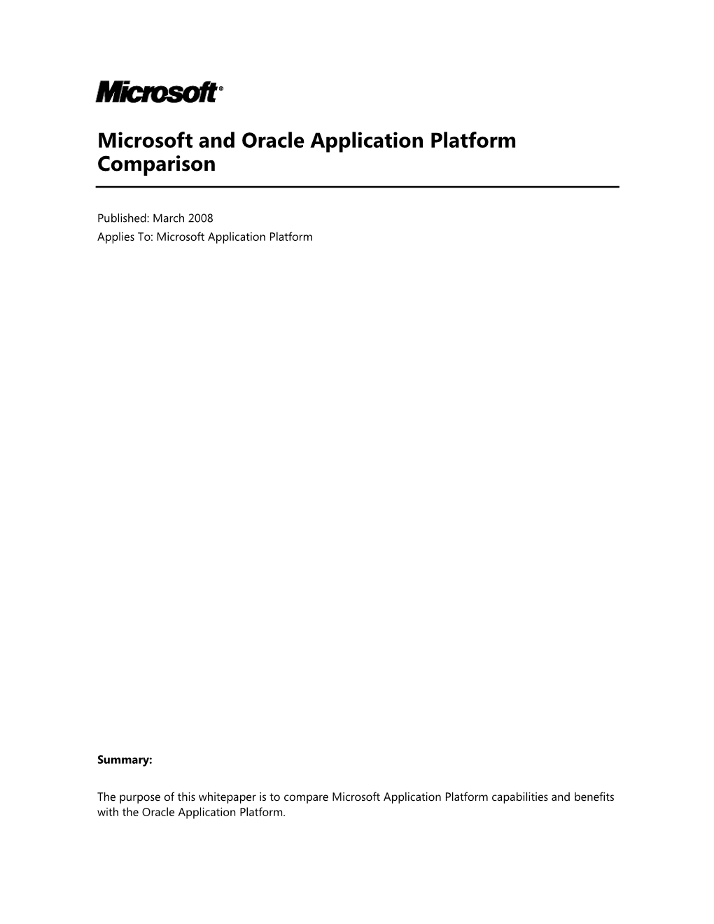 Microsoft and Oracle Application Platform Comparison