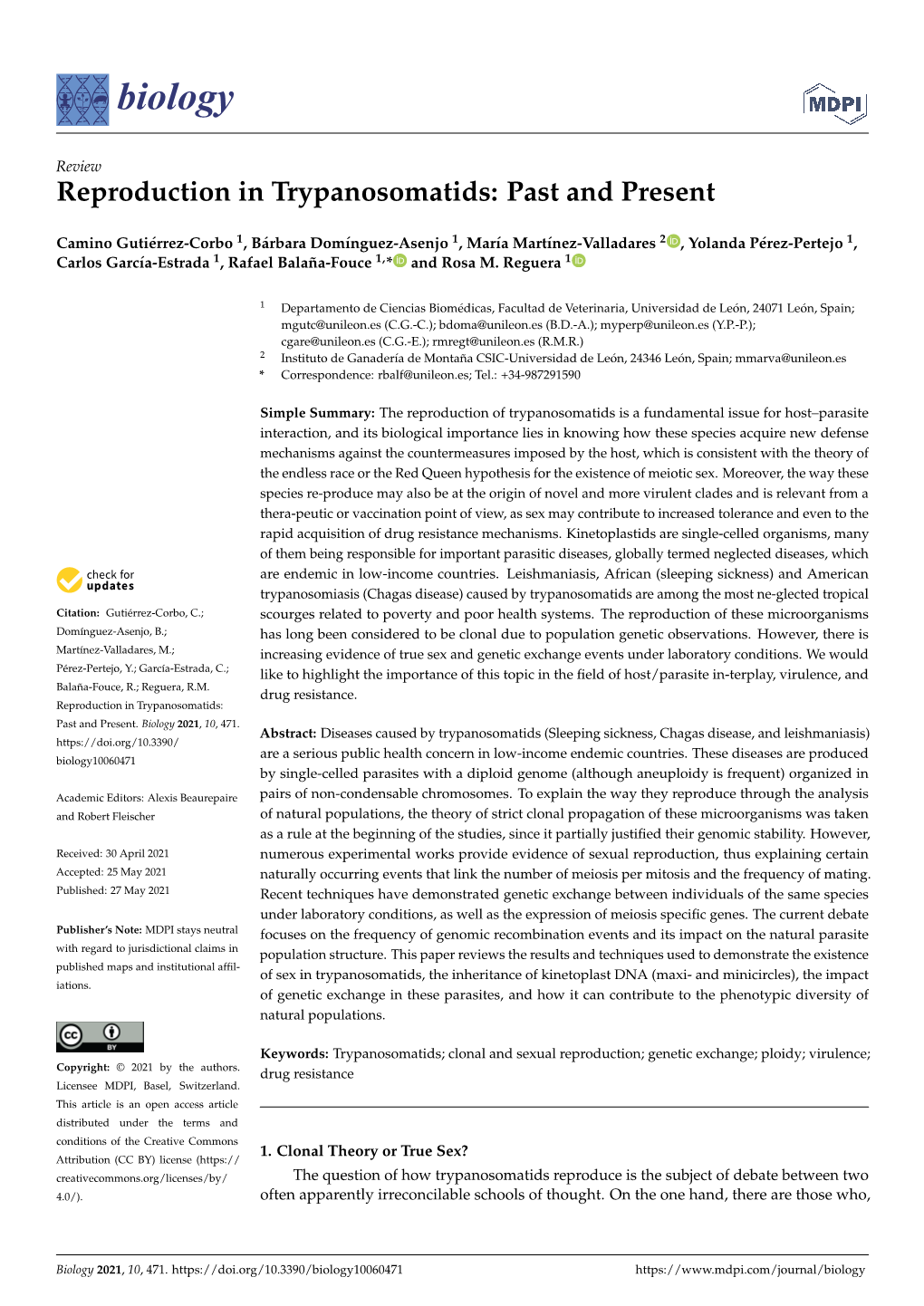 Reproduction in Trypanosomatids: Past and Present