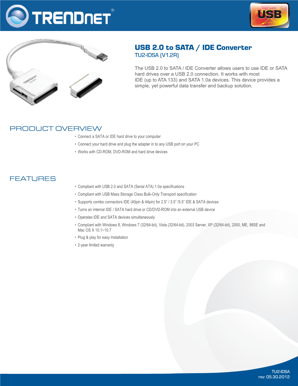 USB 2.0 to SATA / IDE Converter TU2-IDSA (V1.2R)