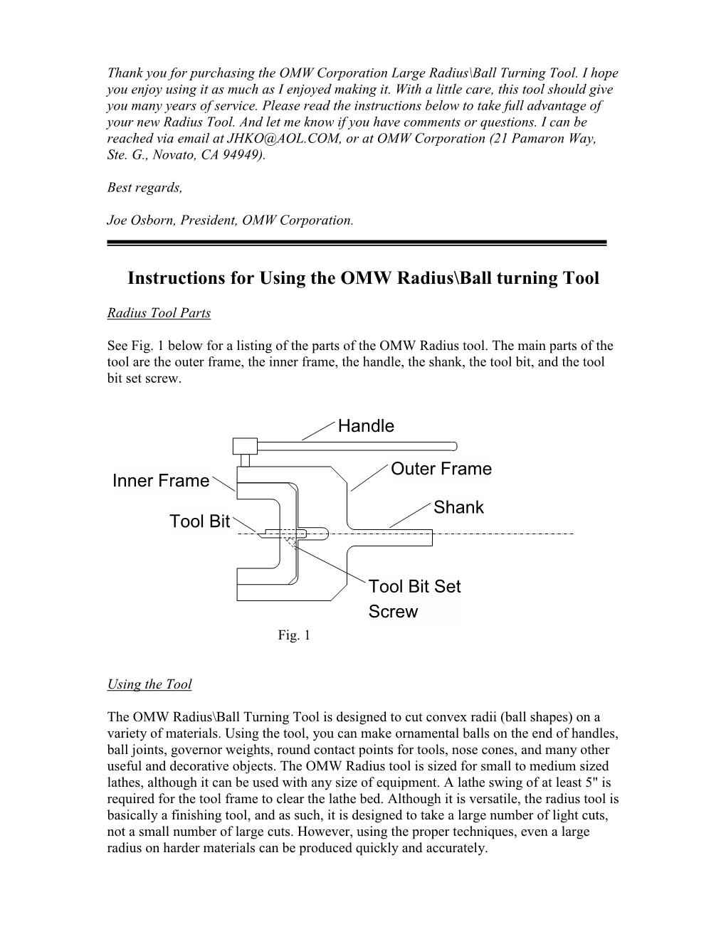 Instructions for Using the OMW Radius\Ball Turning Tool