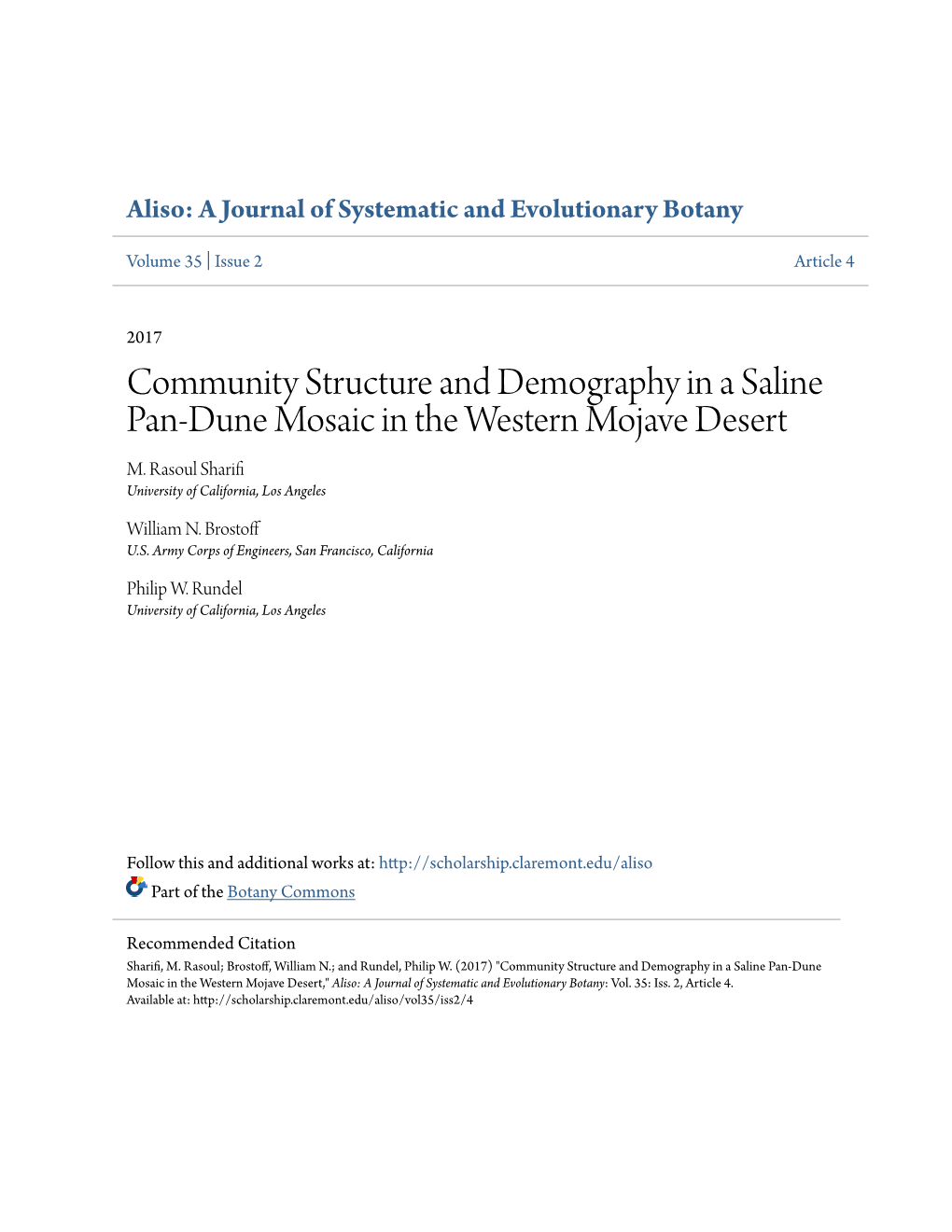 Community Structure and Demography in a Saline Pan-Dune Mosaic in the Western Mojave Desert M