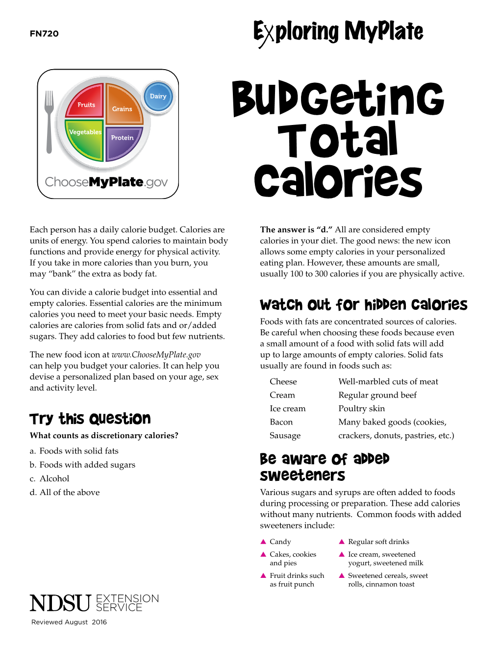 Budgeting Total Calories FN720 Exploring My Plate