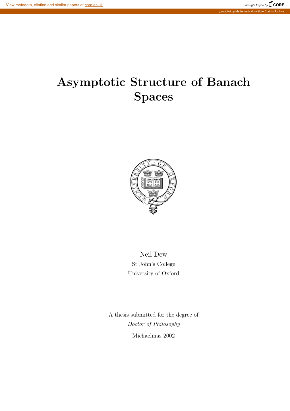 Asymptotic Structure of Banach Spaces