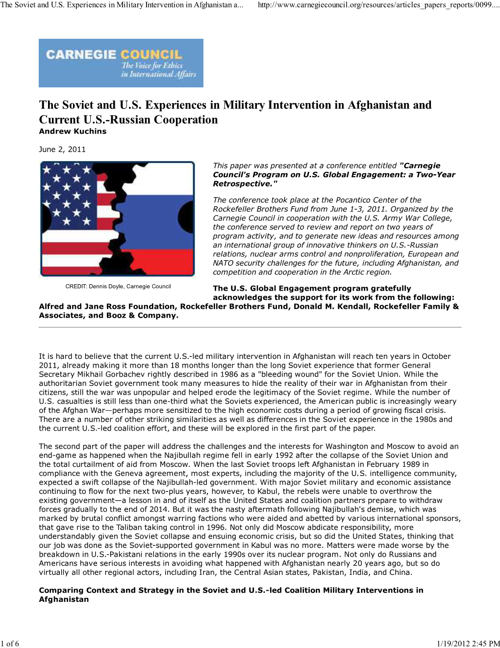 The Soviet and U.S. Experiences in Military Intervention in Afghanistan A