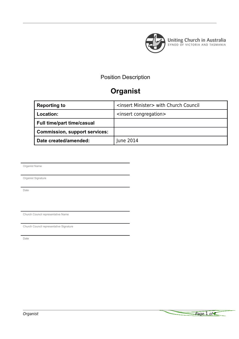 Organist Position Description - Appendix B