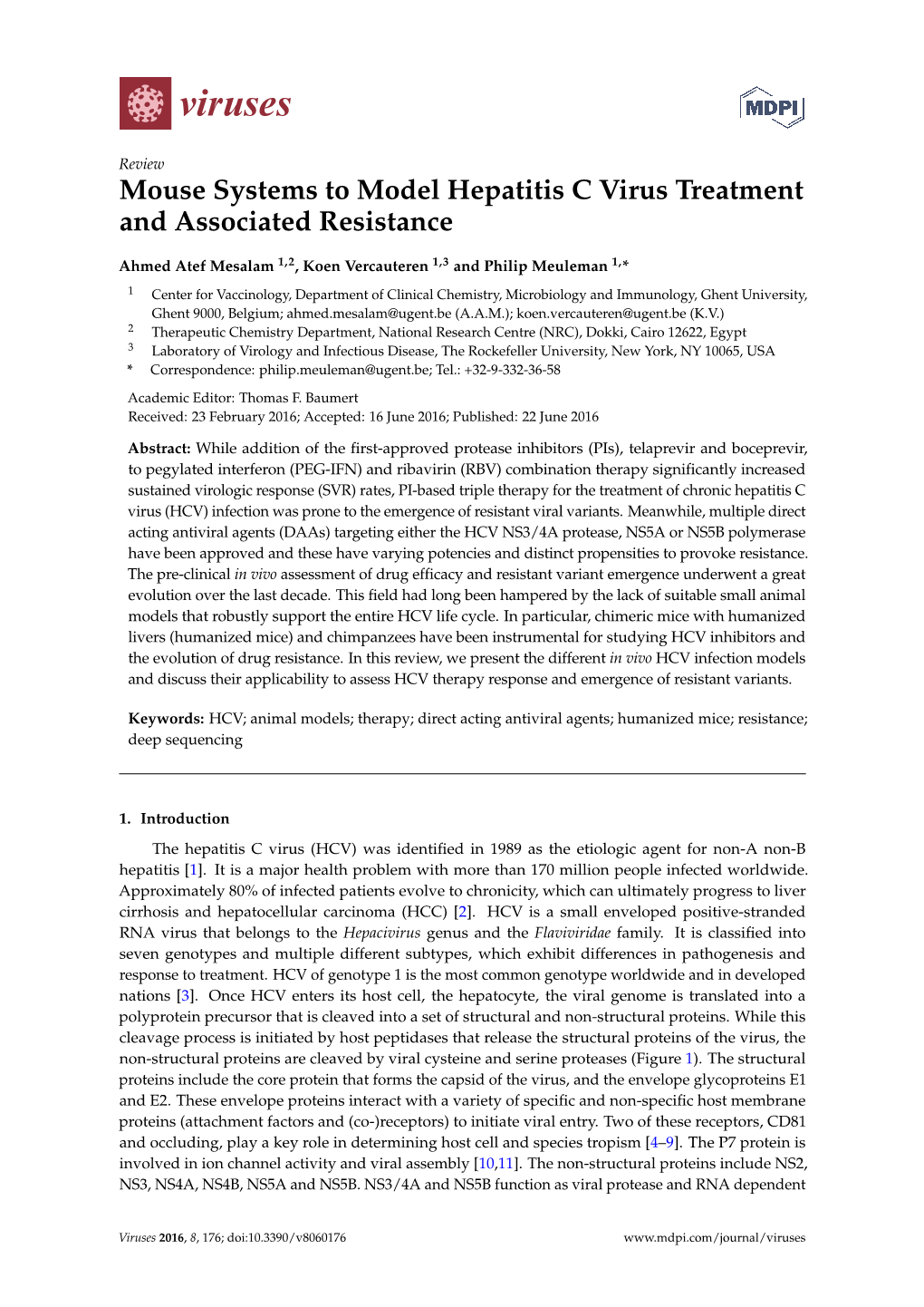 Mouse Systems to Model Hepatitis C Virus Treatment and Associated Resistance