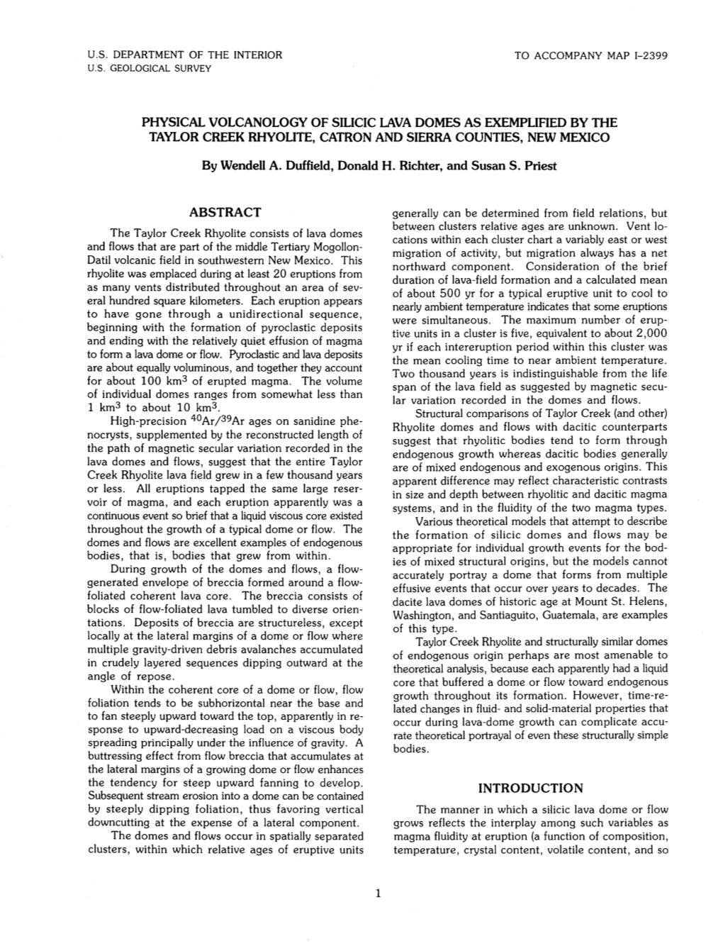 Physical Volcanology of Silicic Lava Domes As Exemplified by the Taylor Creek Rhyolite, Catron and Sierra Counties, New Mexico A