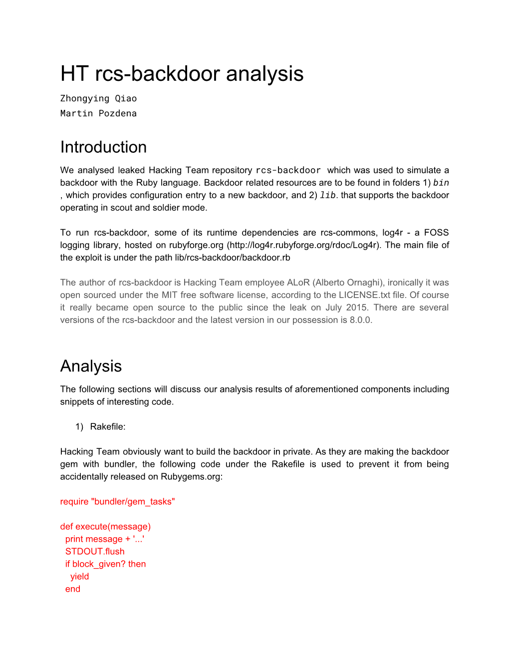 HT Rcsbackdoor Analysis