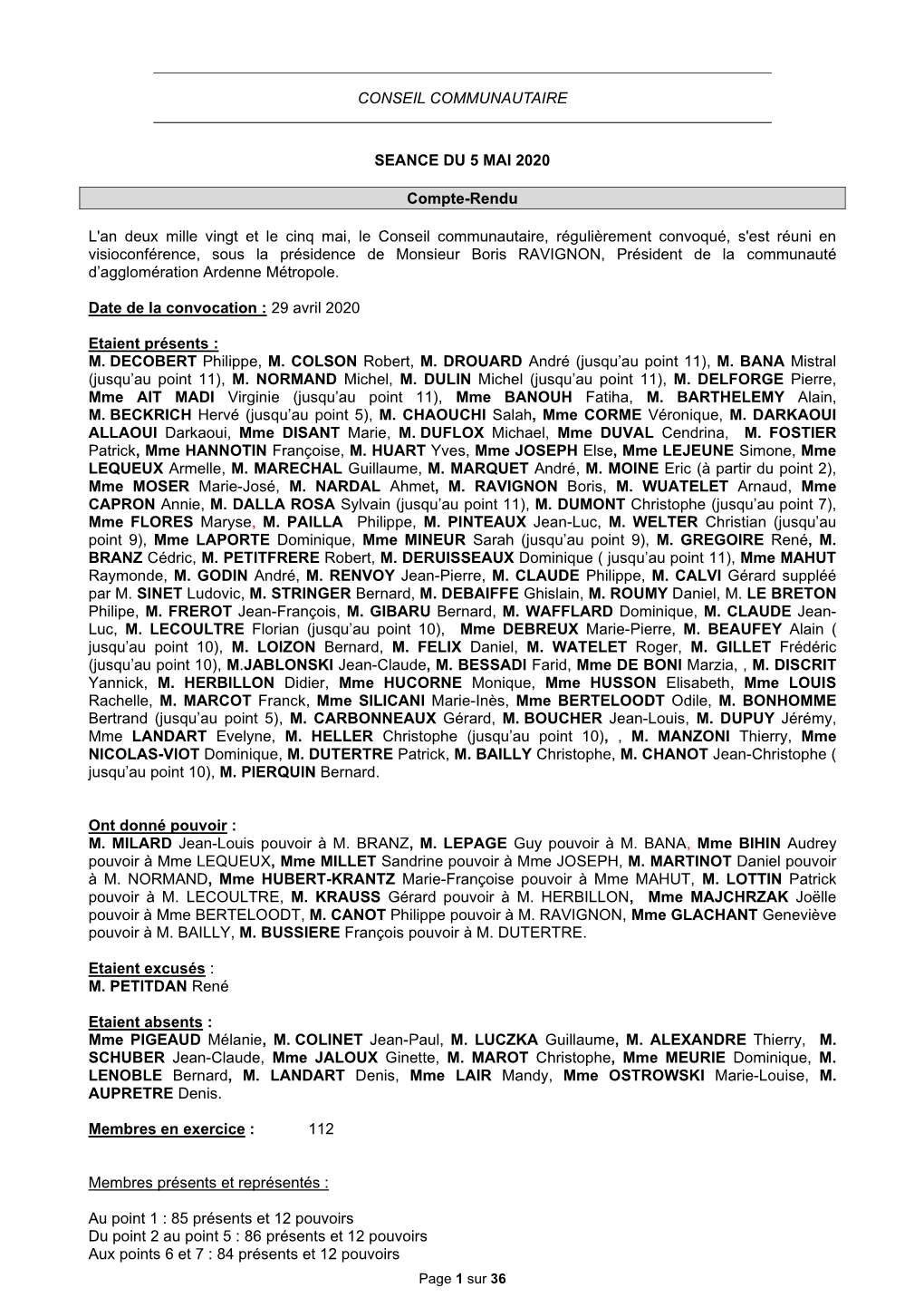 Conseil Communautaire Seance Du