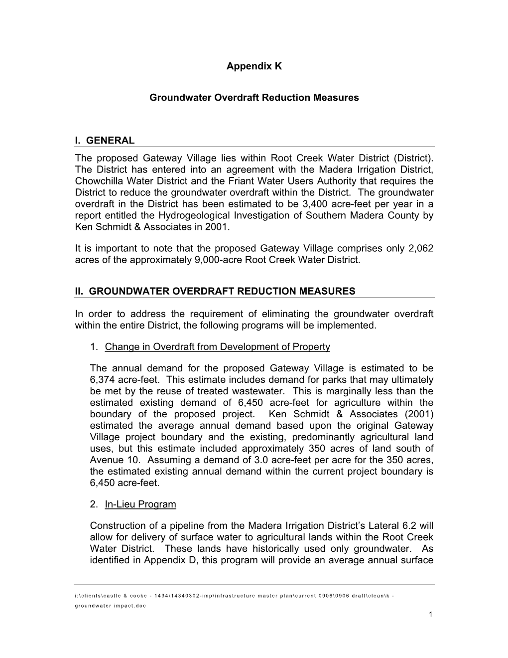 Appendix K Groundwater Overdraft Reduction Measures I. GENERAL