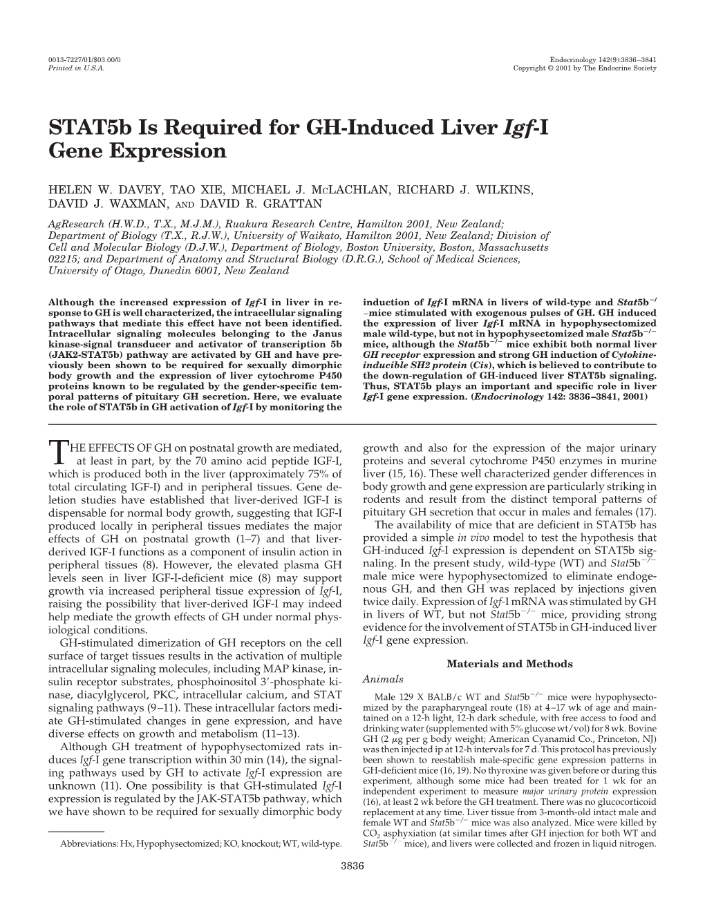 Stat5b Is Required for GH-Induced Liver Igf-I Gene Expression