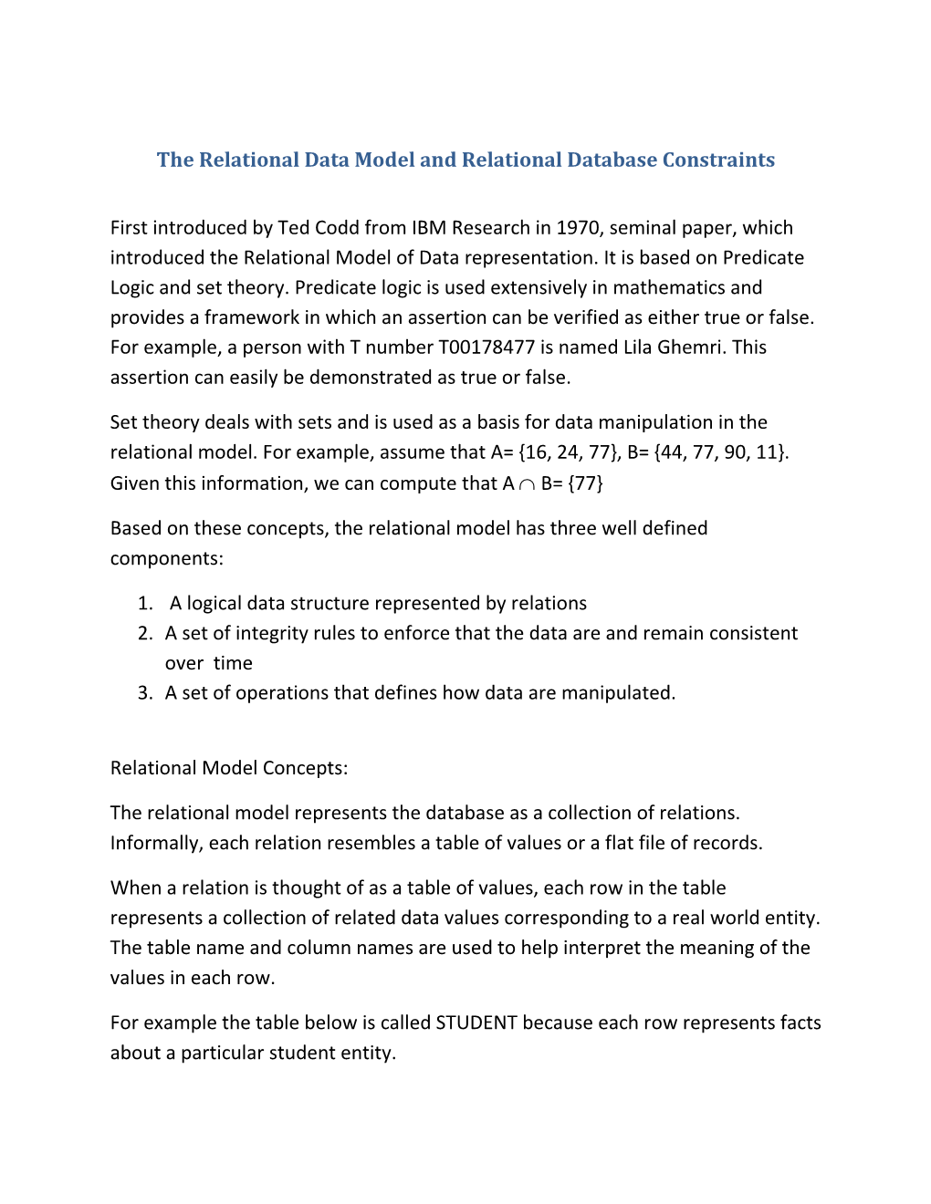 The Relational Data Model and Relational Database Constraints