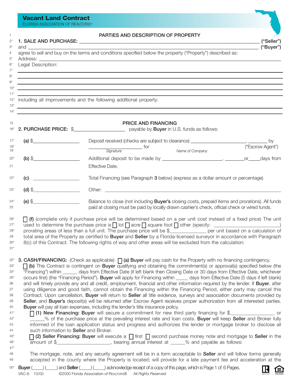 Vacant Land Contract FLORIDA ASSOCIATION of REALTORS®