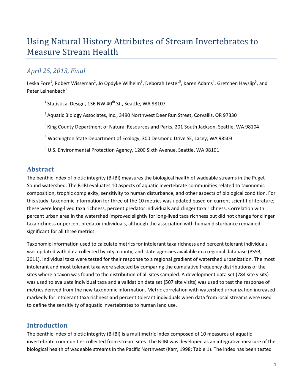 Using Natural History Attributes of Stream Invertebrates to Measure Stream Health