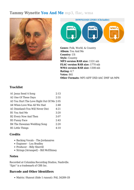 Tammy Wynette You and Me Mp3, Flac, Wma