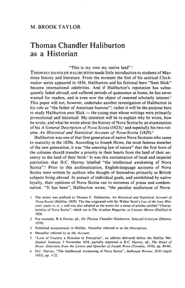 Thomas Chandler Haliburton As a Historian