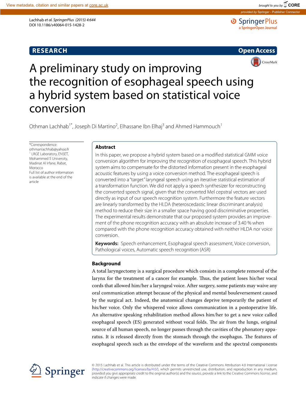 A Preliminary Study on Improving the Recognition of Esophageal Speech Using a Hybrid System Based on Statistical Voice Conversion