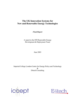 UK Innovation Systems for New and Renewable Energy Technologies