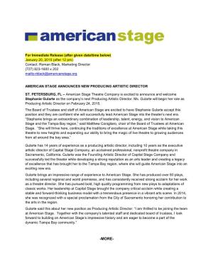 Press Release-AMERICAN STAGE ANNOUNCES PRODUCING