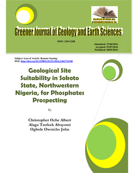 Geological Site Suitability in Sokoto State, Northwestern Nigeria, for Phosphates Prospecting