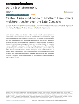 Central Asian Modulation of Northern Hemisphere Moisture Transfer Over the Late Cenozoic
