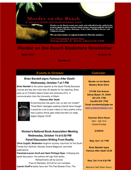 Murder on the Beach Bookstore Newsletter