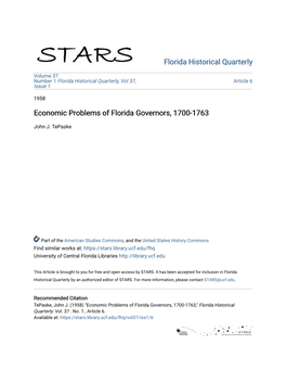 Economic Problems of Florida Governors, 1700-1763