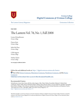 The Lantern Vol. 76, No. 1, Fall 2008 Louisa Schnaithmann Ursinus College