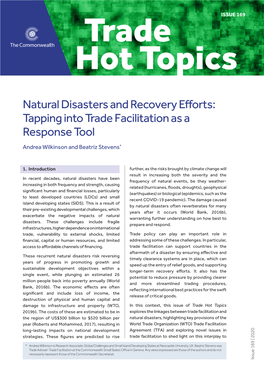 Natural Disasters and Recovery Efforts: Tapping Into Trade Facilitation As a Response Tool