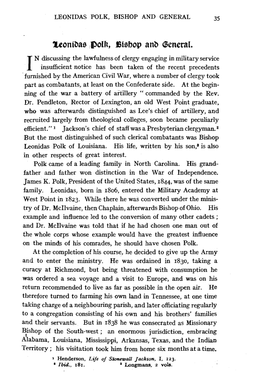 "Leonidas Polk, Bishop and General," the Churchman 32.1