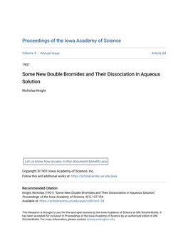 Some New Double Bromides and Their Dissociation in Aqueous Solution