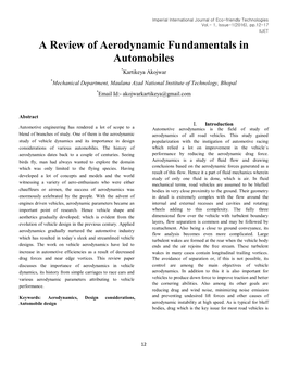 A Review of Aerodynamic Fundamentals in Automobiles