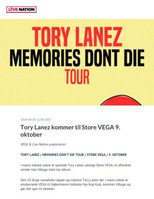 Tory Lanez Kommer Til Store VEGA 9. Oktober