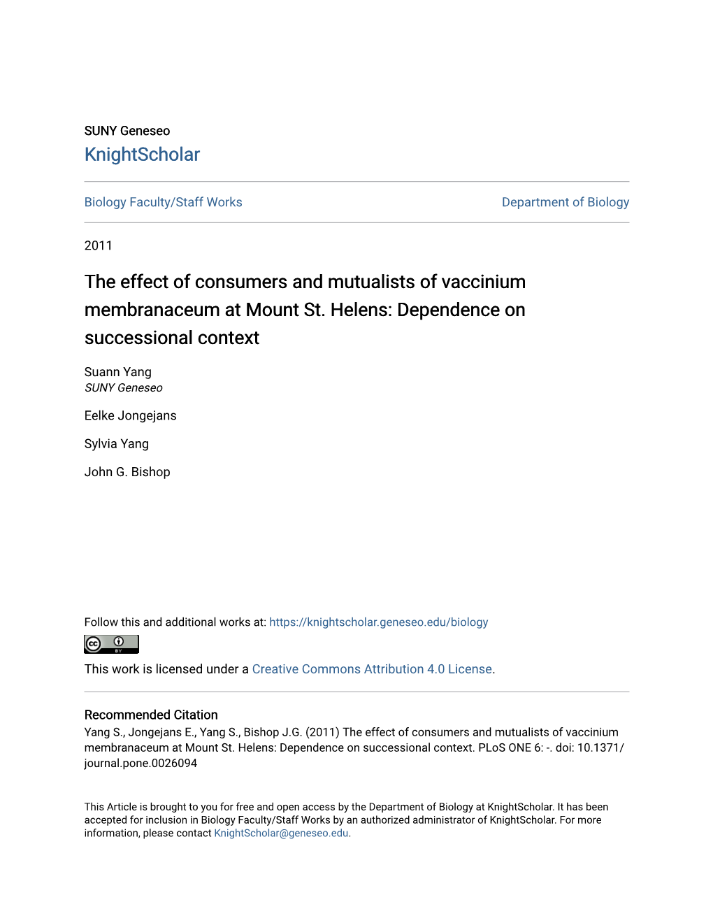 The Effect of Consumers and Mutualists of Vaccinium Membranaceum at Mount St