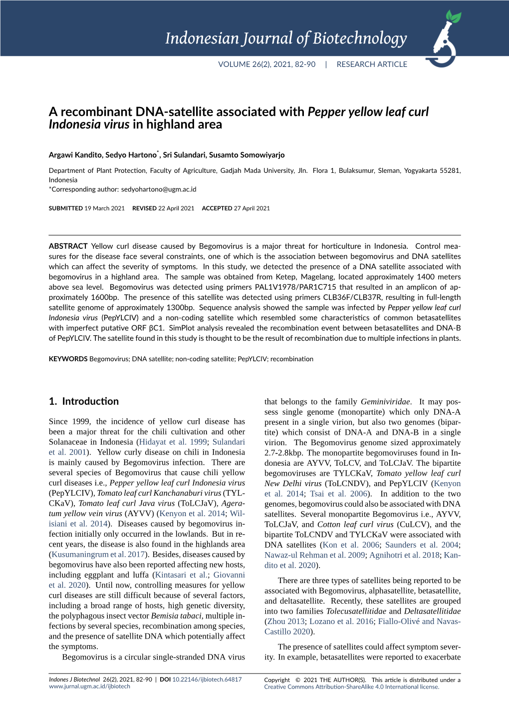 A Recombinant DNA-Satellite Associated with Pepper