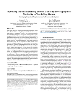 Improving the Discoverability of Indie Games by Leveraging Their Similarity to Top-Selling Games Identifying Important Requirements of a Recommender System