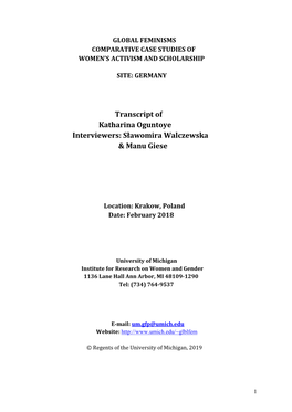 Transcript of Katharina Oguntoye Interviewers: Sławomira Walczewska & Manu Giese