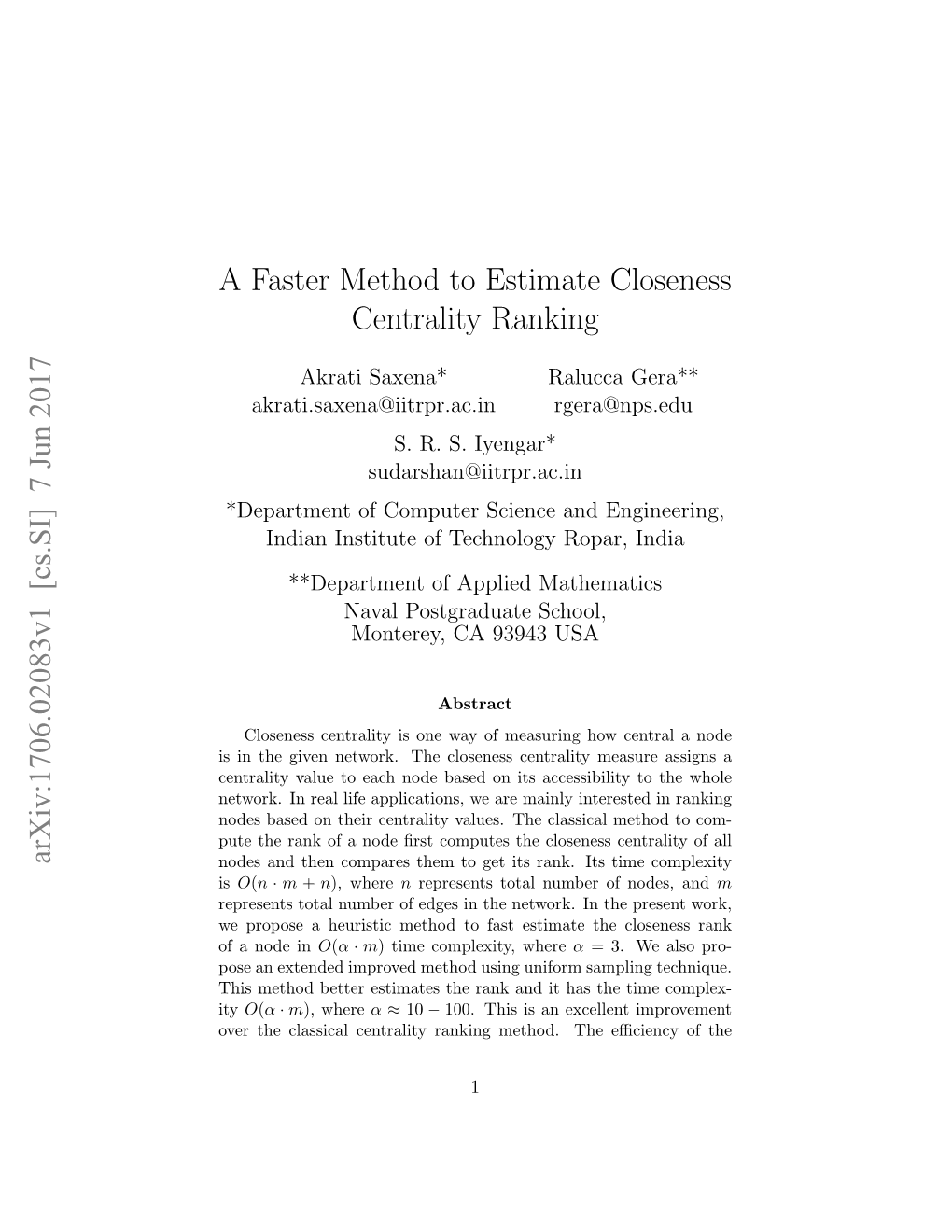 A Faster Method to Estimate Closeness Centrality Ranking Arxiv