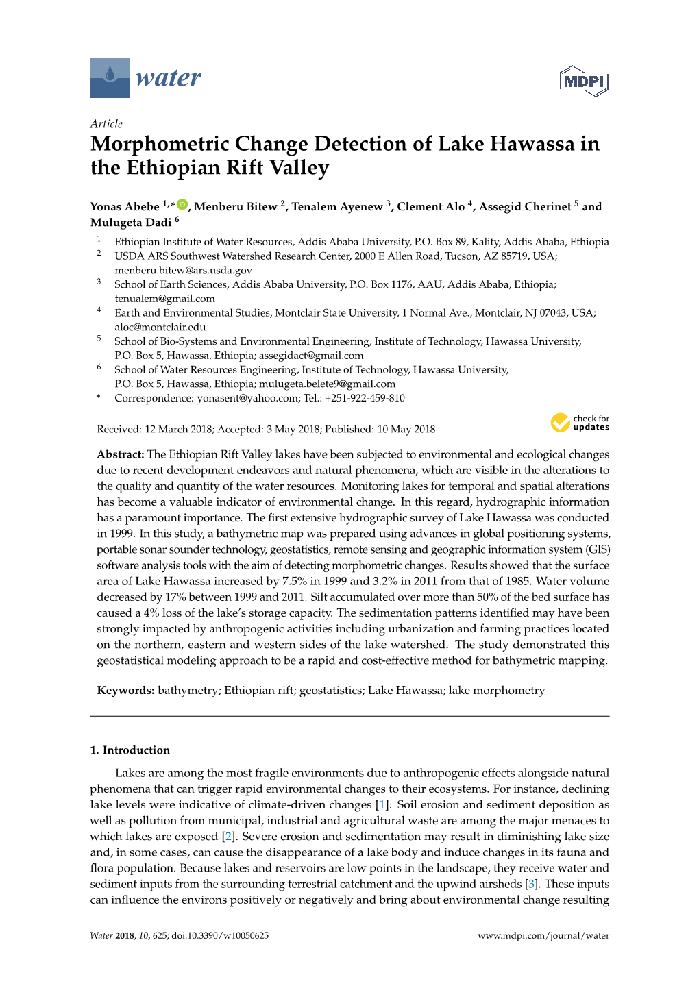 Morphometric Change Detection of Lake Hawassa in the Ethiopian Rift Valley