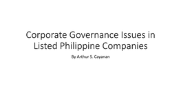 Corporate Governance Issues in Listed Philippine Companies by Arthur S